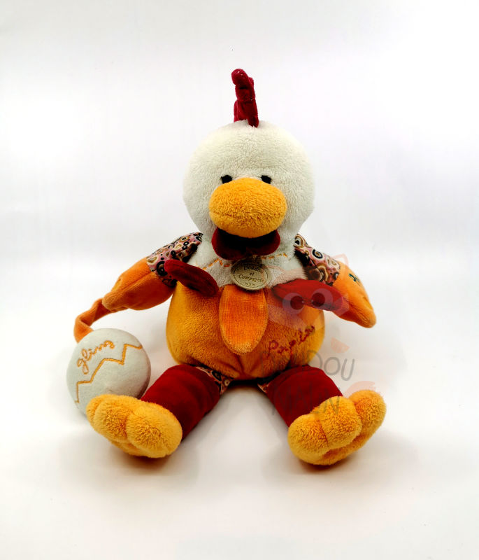  - poupilou coq - peluche rouge orange oeuf 30 cm 